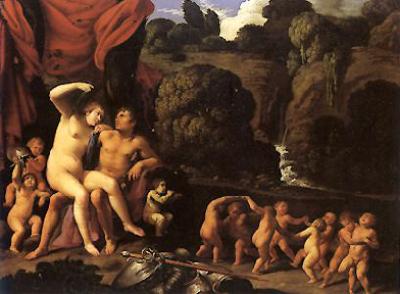 Carlo Saraceni Mars and Venus, with a Circle of Cupids and a Landscape oil painting picture